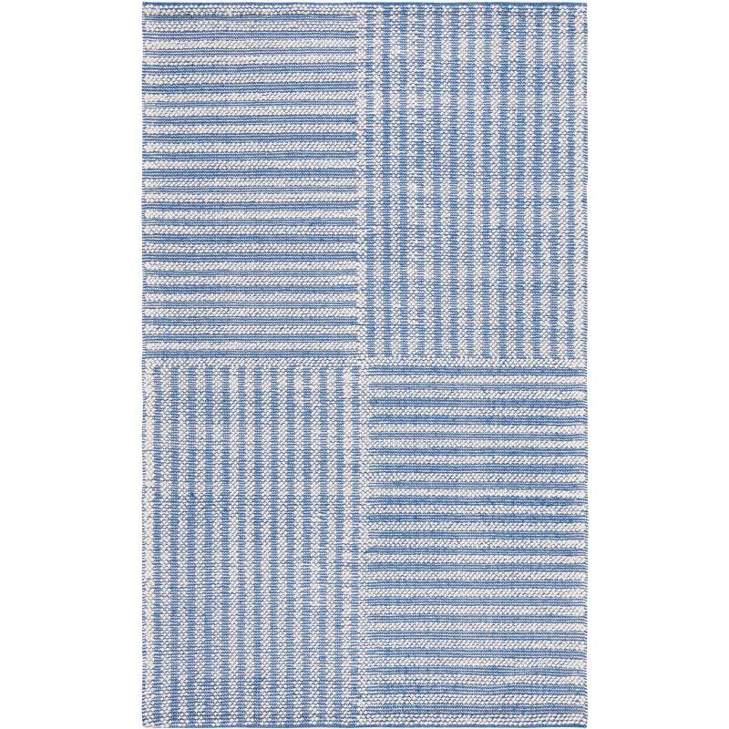 Ivory and Blue Flat Woven Wool Area Rug