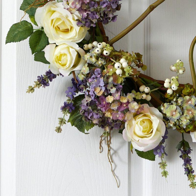 Nearly Natural 24-in Hydrangea Rose Wreath