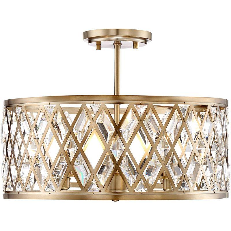 Possini Euro Design Tanz Modern Ceiling Light Semi Flush Mount Fixture 16 1/2" Wide Satin Brass 3-Light Clear Glass Crystal for Bedroom Kitchen House