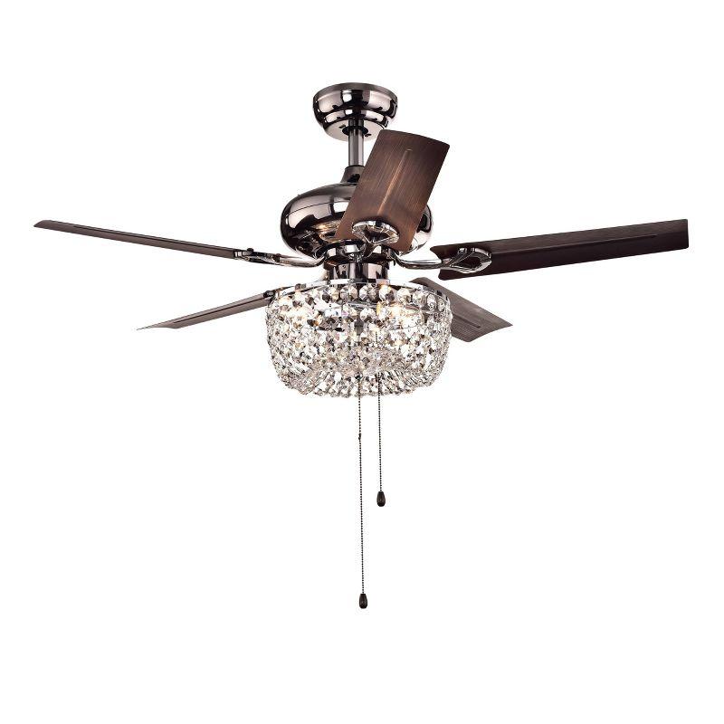 Warehouse Of Tiffany Angel 3-Light Crystal Chandelier 5-Blade Brown Ceiling Fan with Pull Chain