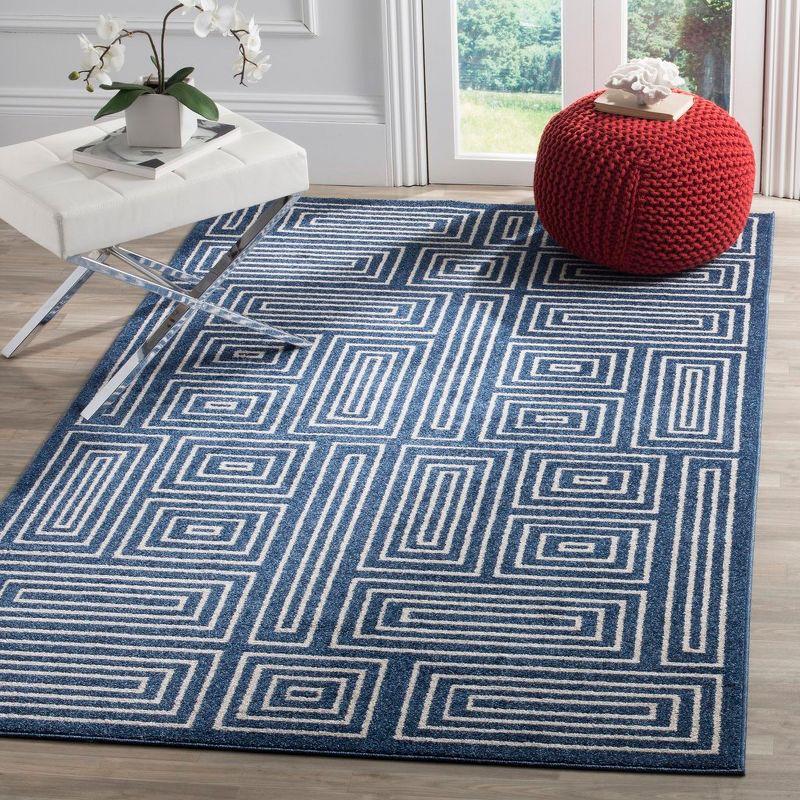 Reversible Navy and Ivory Hand-Knotted Cotton Blend 4' x 6' Area Rug