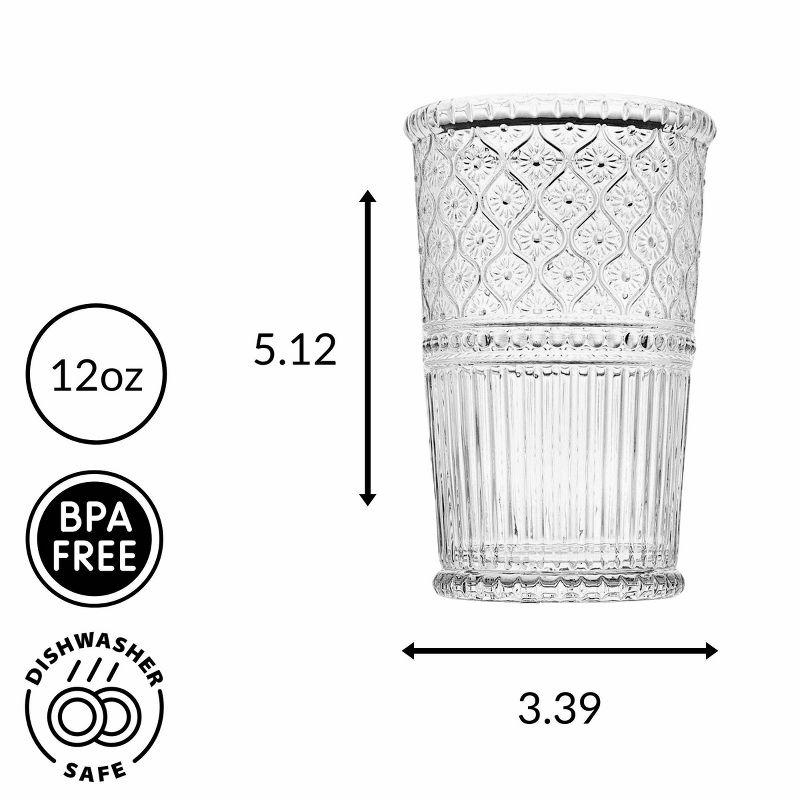 Claro 12 oz Clear Embossed Glass Tumblers Set of 4