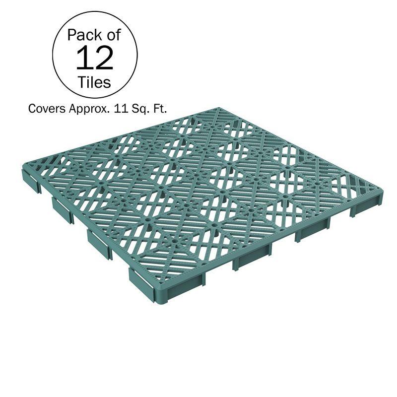 Deck Tiles 12-Pack Polypropylene Interlocking Patio Tiles Outdoor Flooring for Balcony, Porch, and Garage by Pure Garden