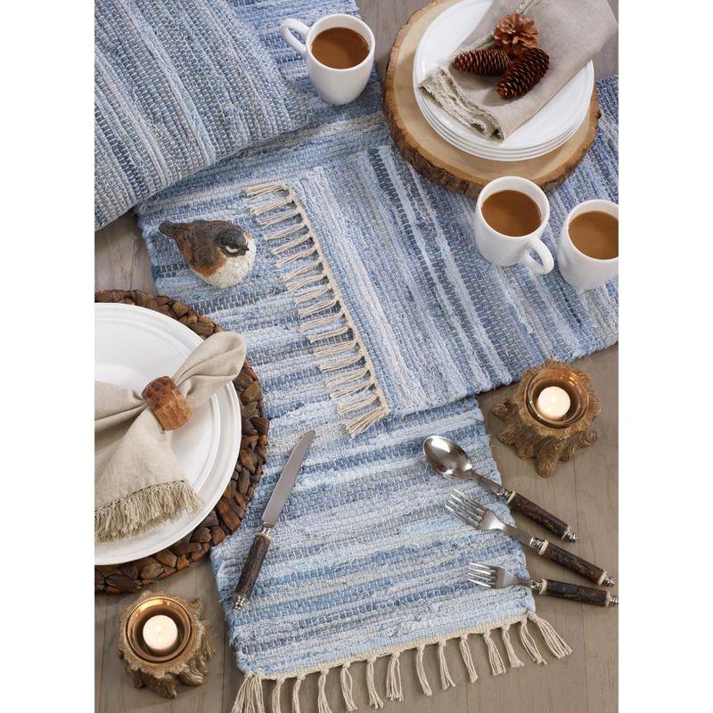 Saro Lifestyle Heavy Table Runner With Denim Chindi Design