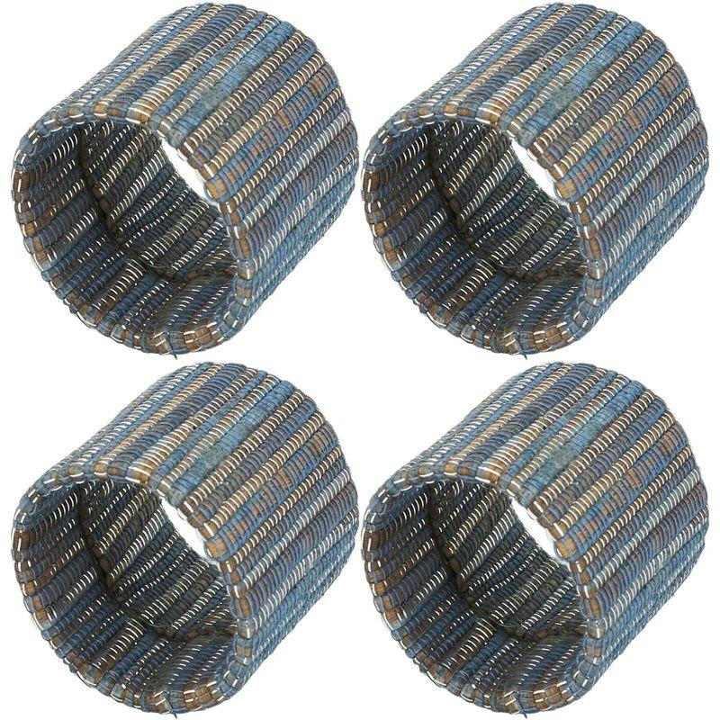 Saro Lifestyle Napkin Rings With Shimmering Woven Nubby Design (Set of 4), Blue-Grey, 1.5"