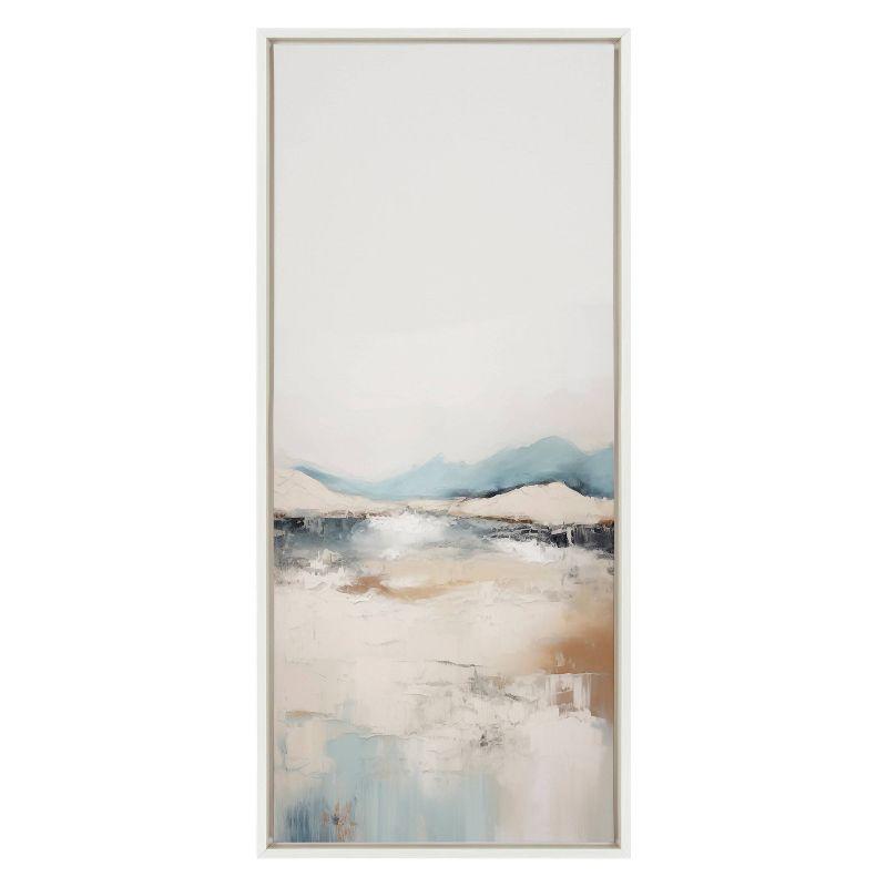 Tranquil Abstract Landscape Canvas Print in White Frame, 18x40