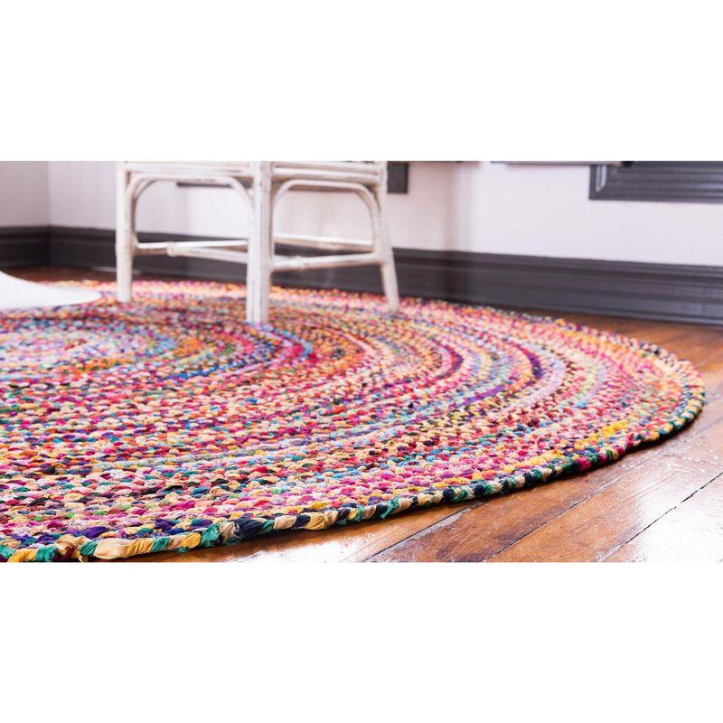 Unique Loom Braided Chindi Collection Area Rug - Layer (6' 1" Round Multi/Blue)