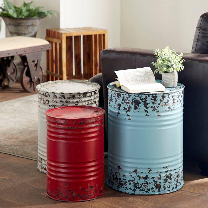 Multi Colored Metal Drum Nesting Accent Tables, Set of 3