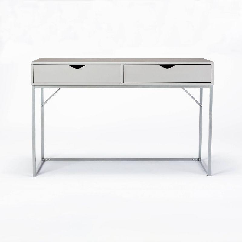 Contemporary Gray Wood Writing Desk with Drawer and Metal Base