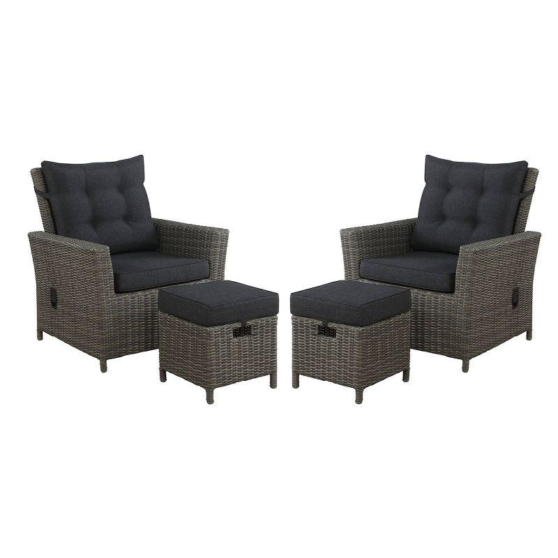 Asti 4-Piece Gray Wicker Outdoor Seating Set with Reclining Chairs and Ottomans