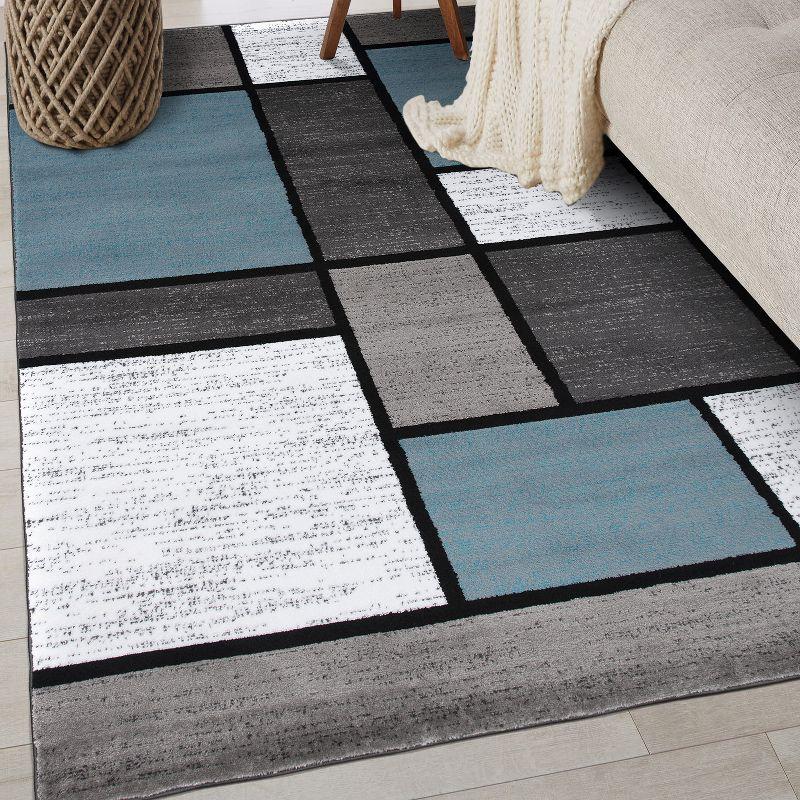 Modern Geometric Blue and Gray Easy-Care Synthetic Area Rug, 5' x 7'