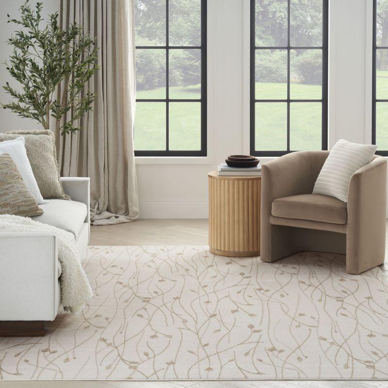 Ivory Beige Floral Synthetic 8' x 10' Area Rug