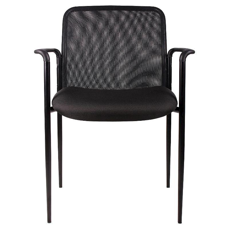 Sleek Black Mesh Guest Chair with Fixed Arms and Metal Frame