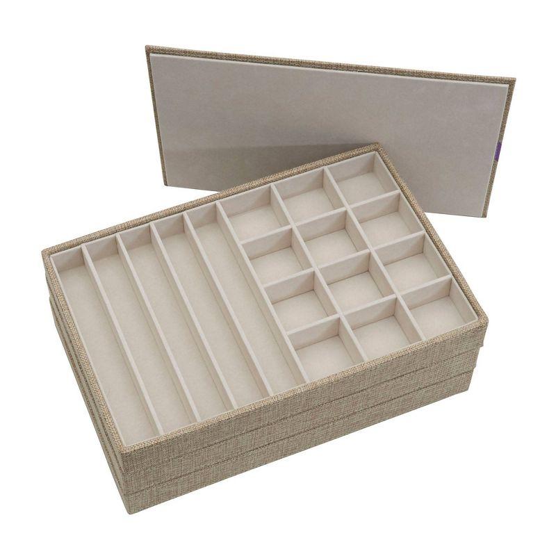 Household Essentials Stackable Jewelry Trays 3 Latte: Beige Polyester Drawer Organizer & Storage Trays, 8"x12"