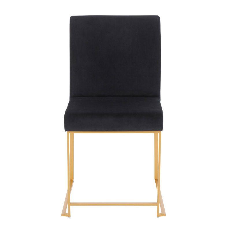 Set of 2 High Back Fuji Contemporary Dining Chairs Gold/Black Velvet - LumiSource: Upholstered, Metal Legs, Chrome-Plated Finish