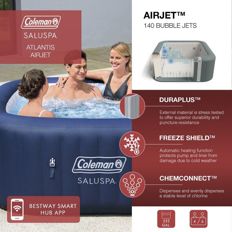 Coleman SaluSpa Atlantis AirJet 4 to 6 Person Inflatable Hot Tub Square Portable Outdoor Spa with 140 Soothing Jets with Cover, Blue