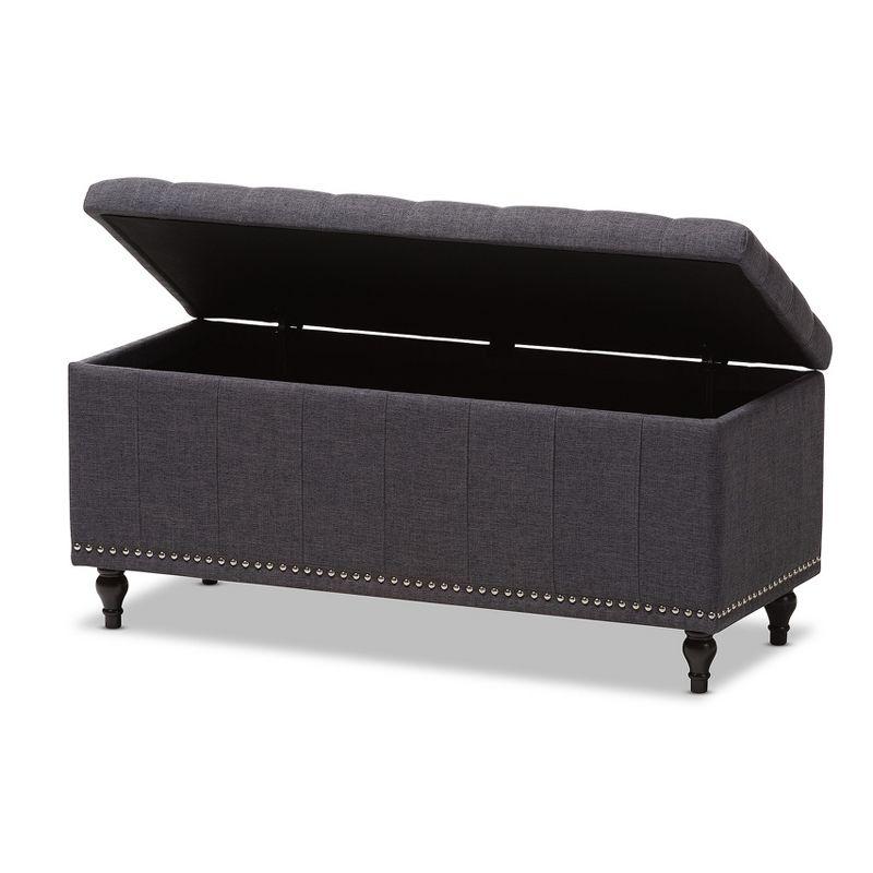 Baxton Studio Kaylee Modern Classic Fabric Upholstered Button - Tufting Storage Ottoman Bench - Dark Gray: Rectangle, Polyester, Wood Frame