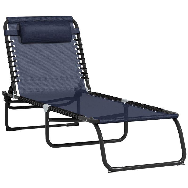 Dark Blue Folding Steel Frame Outdoor Chaise Lounge Chair