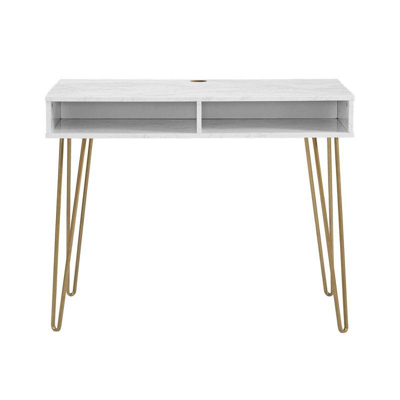 Elegant White Marble 44" Computer Desk with Hairpin Legs