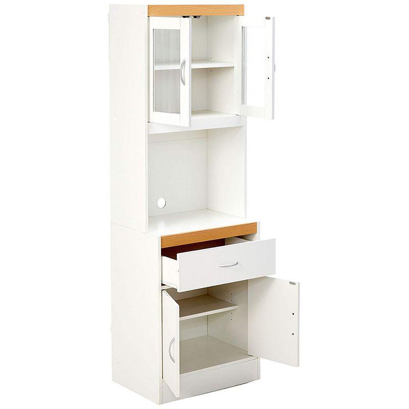 Hodedah Import Standing Top and Bottom Shelf Enclosed Kitchen China Cabinet with Front Sliding Pullout Drawer