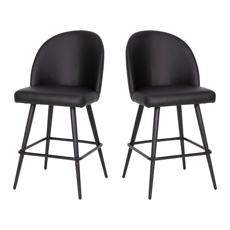 Modern Armless Black Leathersoft Counter Stools with Steel Frame