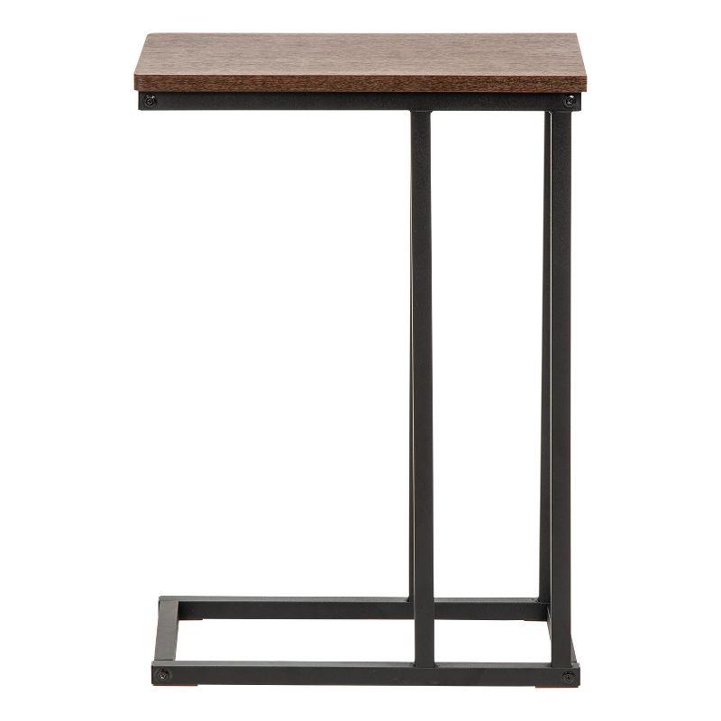 Versatile C-Shaped Wood and Metal Side Table in Classic Brown