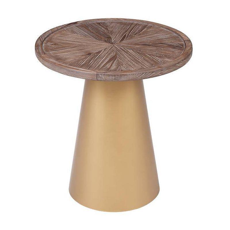 Patrick 23" Round Wood and Gold Metal Side Table