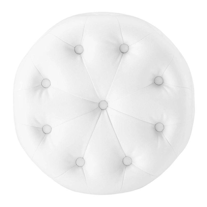 Amour Luxe Tufted Round Ottoman in Vegan White Leather