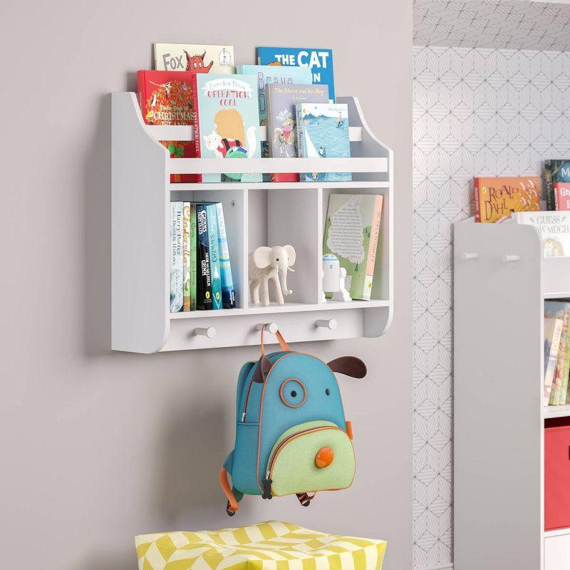 Book Nook Kids Wall Shelf with Cubbies and Bookrack - White