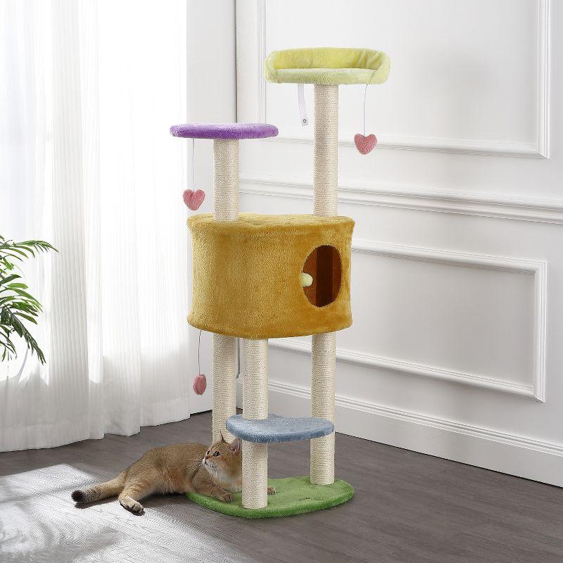 Aisling 4-Tier Modern Sisal Heart Cat Tree with Scratching Posts, Napping Perch, and Dangling Toys