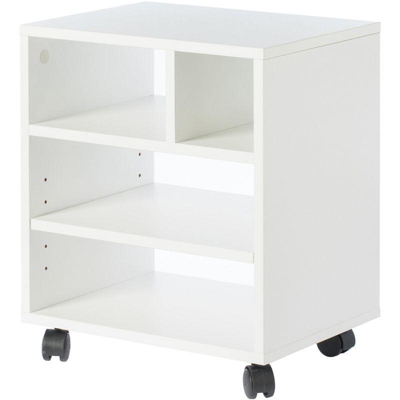 White Wooden Office Storage Printer Stand with Wheels