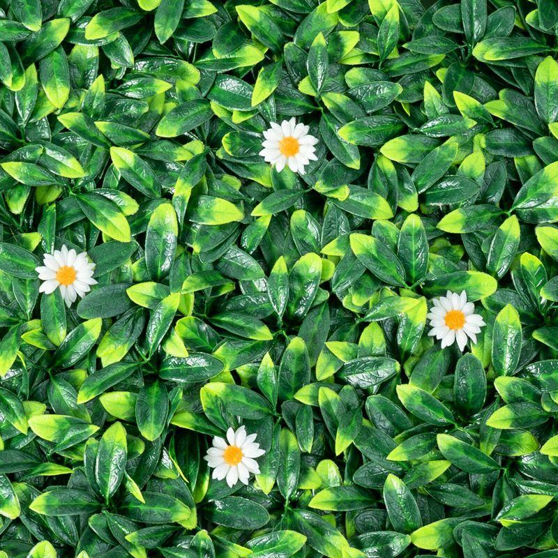 Green and White Plastic Daisy Hedge Privacy Fence Panels, 20x20 Inch, Set of 12