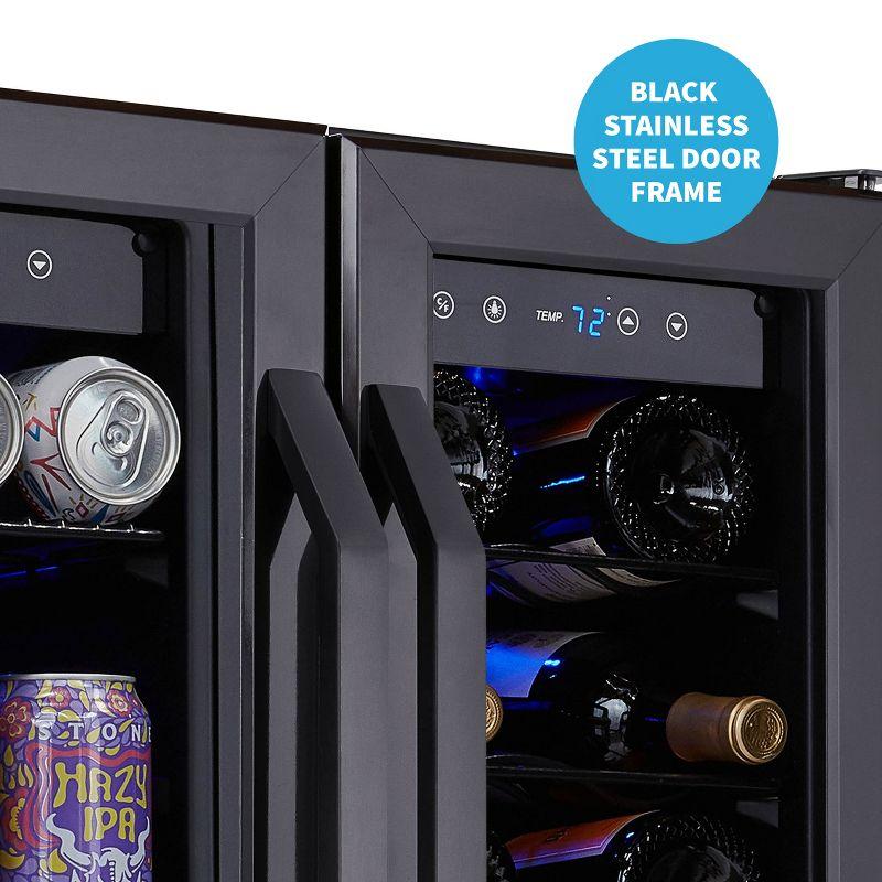 Newair 24" Wine and Beverage Refrigerator and Cooler, 18 Bottle and 60 Can Capacity, Built-in Dual Zone Fridge in Black Stainless Steel