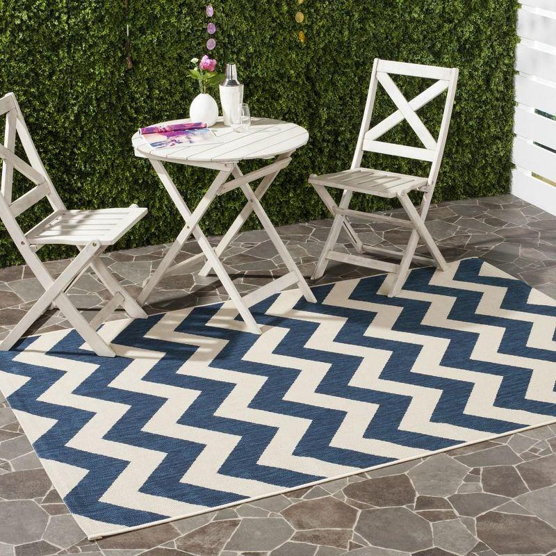 Navy and Beige Chevron Outdoor Area Rug