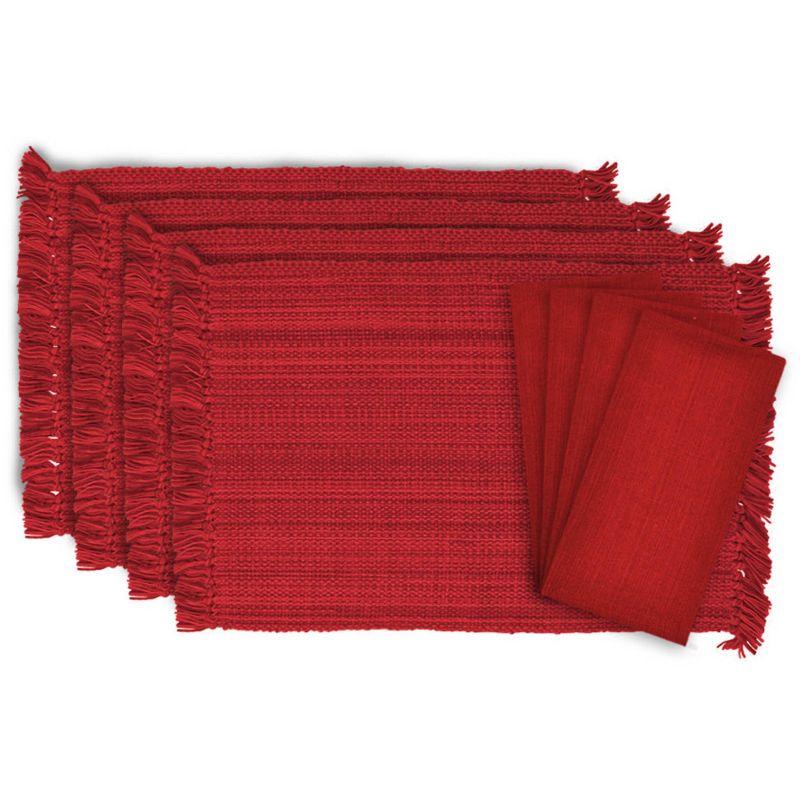 DII Variegated Fringe Placemat Set 8 Piece, Tango Red, MT 13x19", NP 20x20"