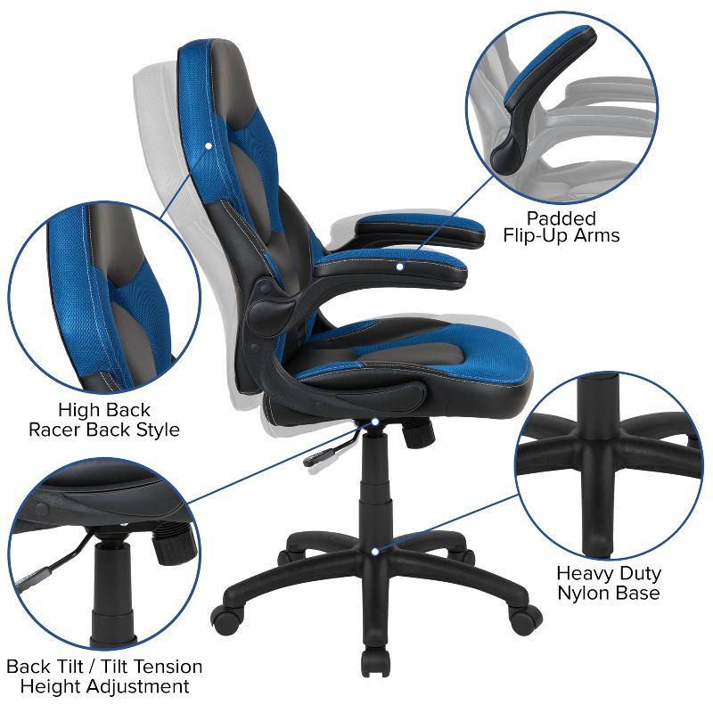 Flash Furniture X10 Gaming Chair Racing Office Ergonomic Computer PC Adjustable Swivel Chair with Flip-up Arms