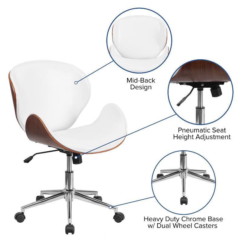 Flash Furniture Tana Mid-Back Walnut Wood Conference Office Chair in White LeatherSoft