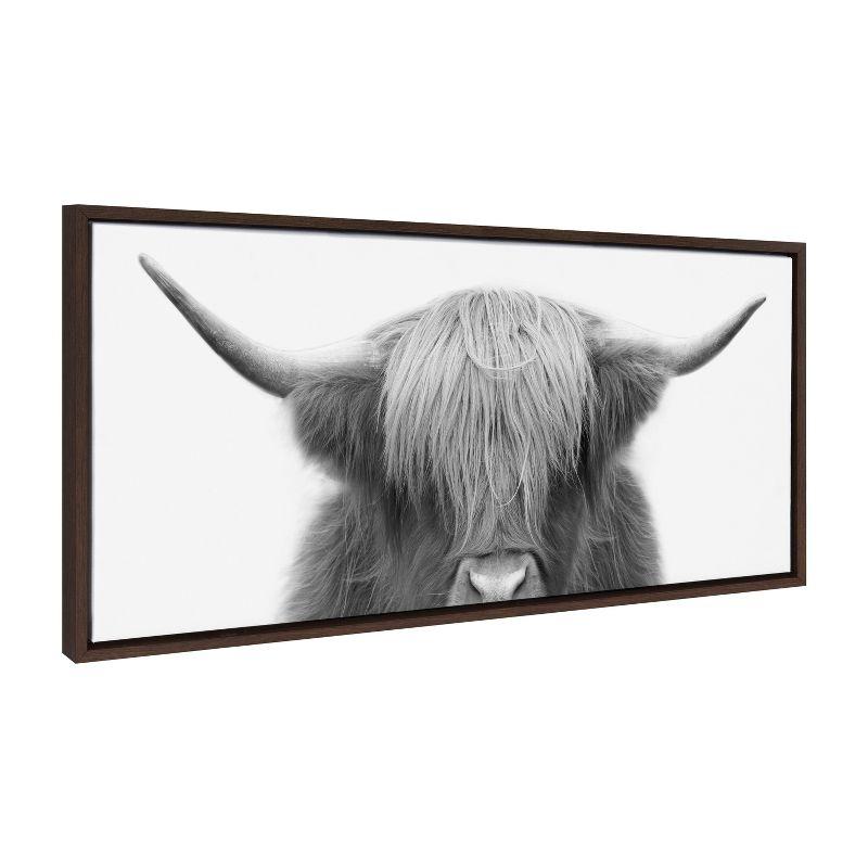 Kate and Laurel Sylvie Hey Dude Highland Cow Framed Canvas by The Creative Bunch Studio