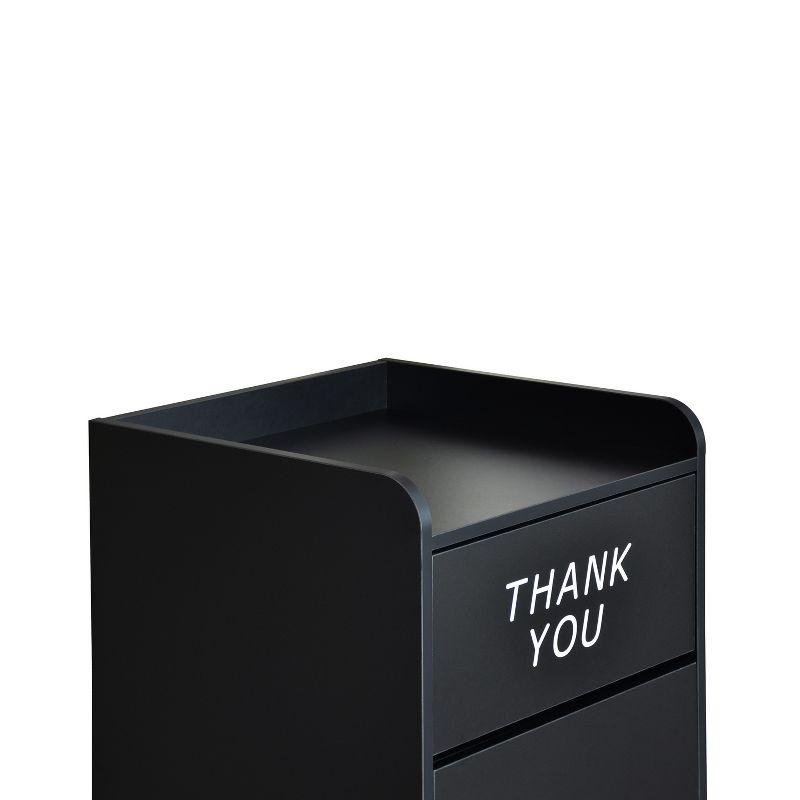 Black Wood Tray Top Trash Receptacle with Thank You Text