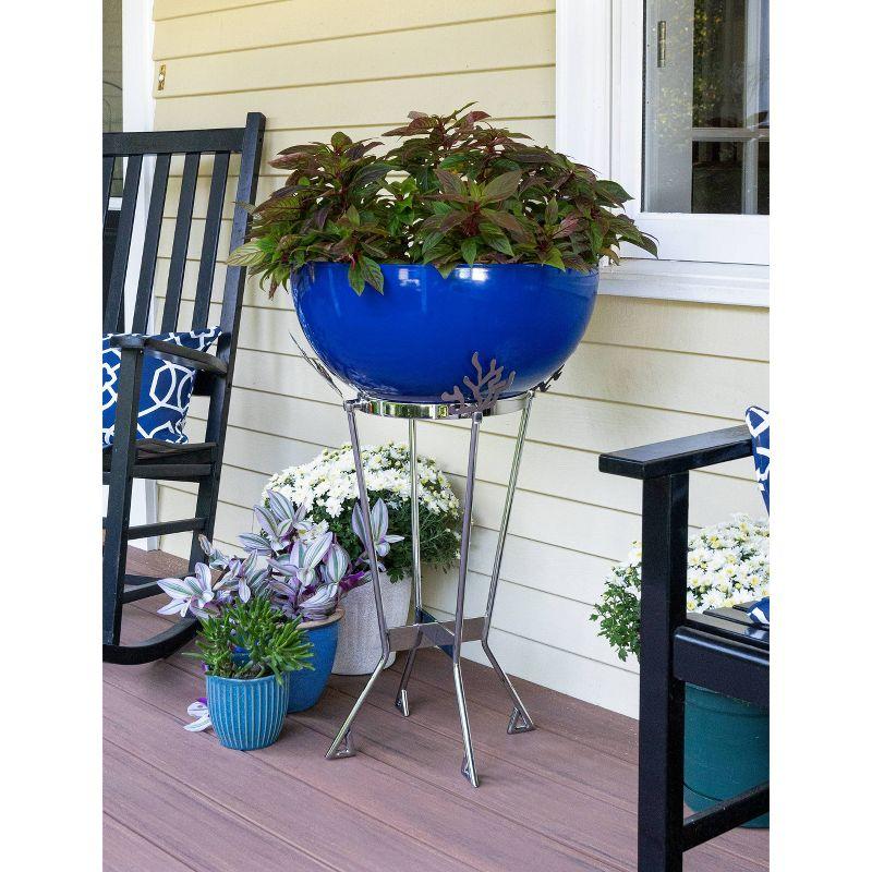 ACHLA Designs Steel Outdoor Planter Pot with Stand Dark Blue 20"x20"x33": Freestanding Urn Shape, No Assembly Required