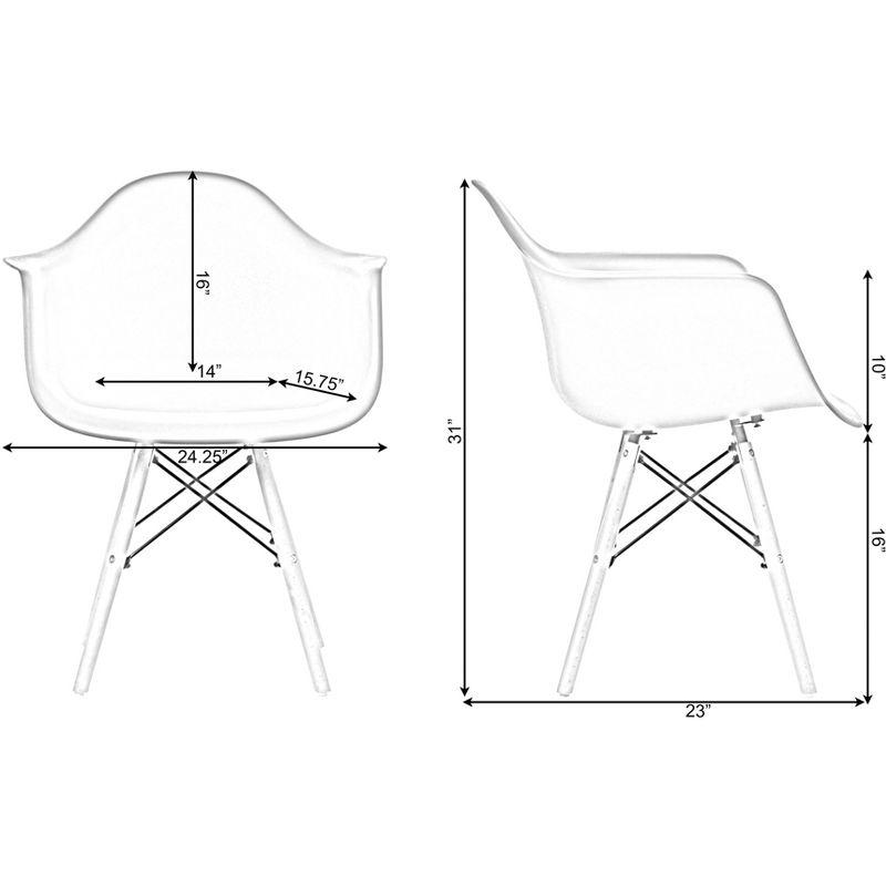 Mid-Century Modern Style Plastic DAW Shell Dining Arm Chair with Wooden Dowel Eiffel Legs, Black