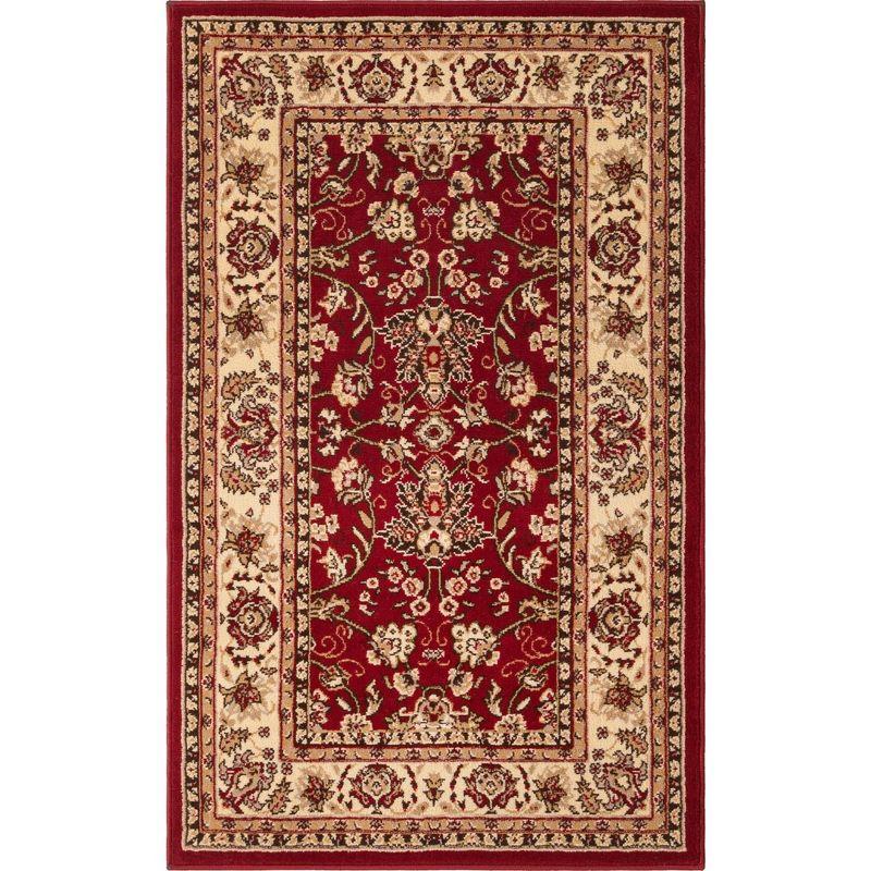 Burgundy and Ivory Traditional Rectangular Easy-Care Rug