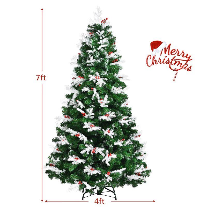 7ft Traditional Snow Flocked Christmas Tree with Red Berries