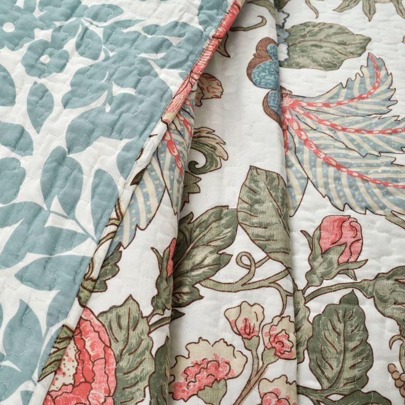 Sydney Floral Reversible Cotton Quilt Set King Green/Blue