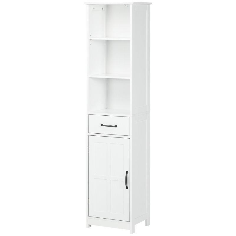 kleankin Slim Bathroom Storage Cabinet, Tall Bathroom Cabinet, Linen Tower with 3 Open Shelves, Drawer, Recessed Door and Adjustable Shelf, White