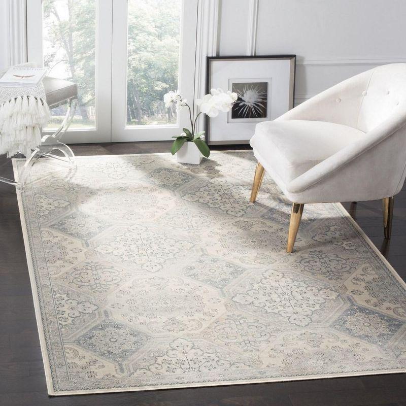 Elegant Cream and Blue Hand-Knotted Transitional Area Rug