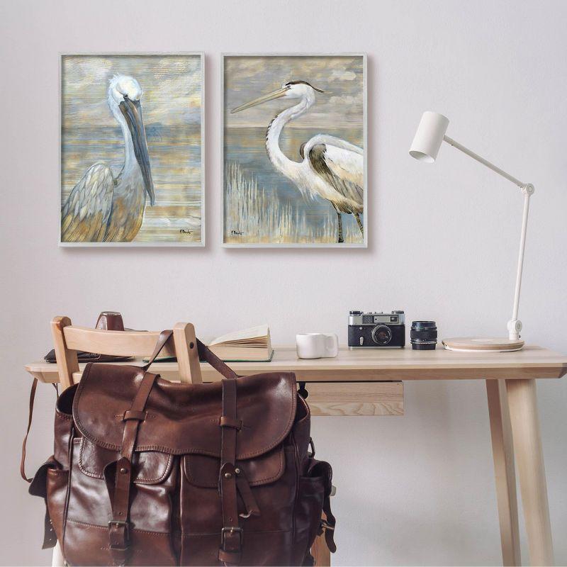 Gray Framed Abstract Sea Birds 16'' x 20'' Wall Art Set