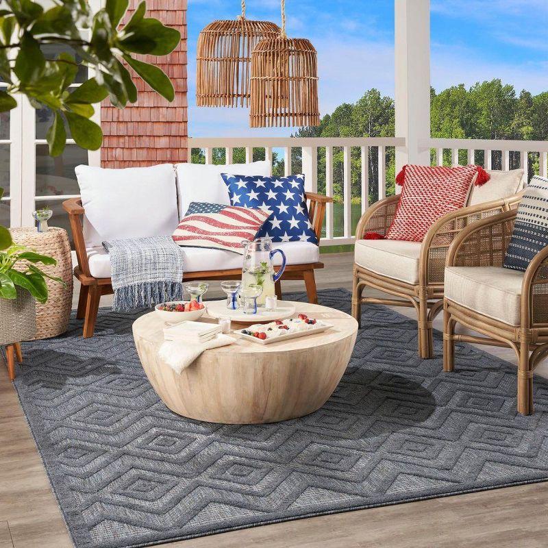 Foundry Select Versatile Diamond Navy Blue Indoor/Outdoor Area Rug