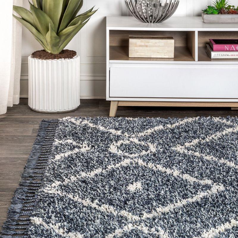 Mercer Shag Plush Tassel Moroccan Geometric Trellis Area Rug - JONATHAN Y