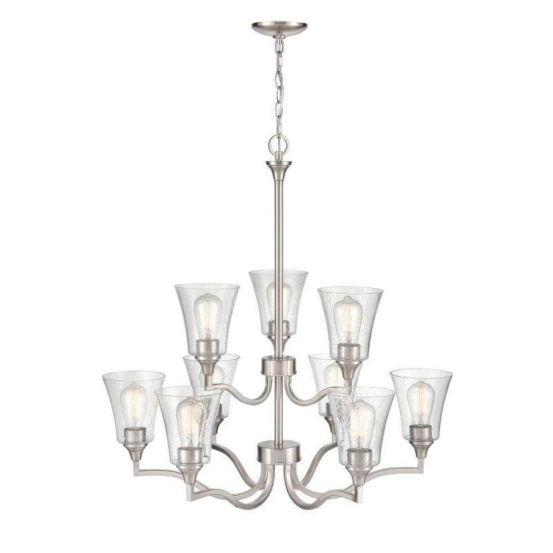 Brushed Nickel 9-Light Contemporary Chandelier with Glass Shades